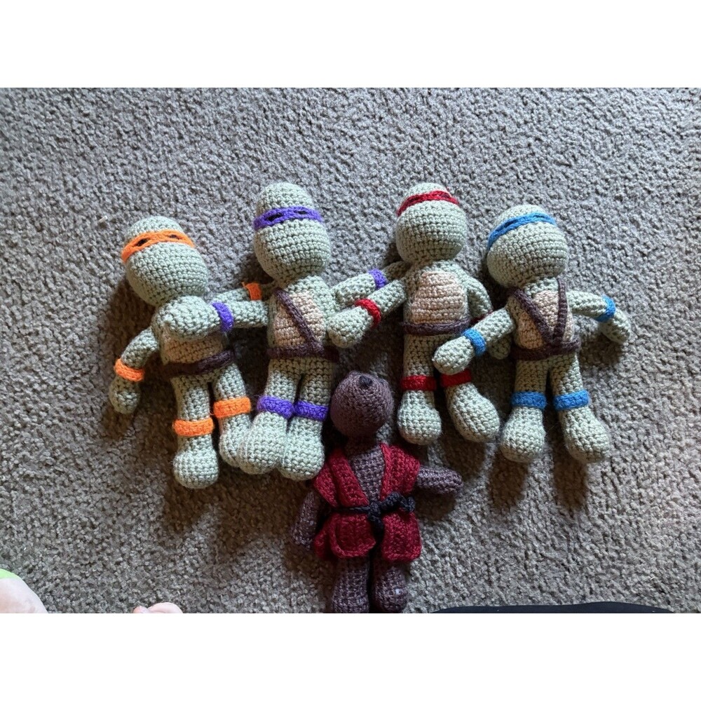 Teenage Mutant Ninja Turtles + Splinter Handmade Crochet Plush Lot Of 5 TMNT